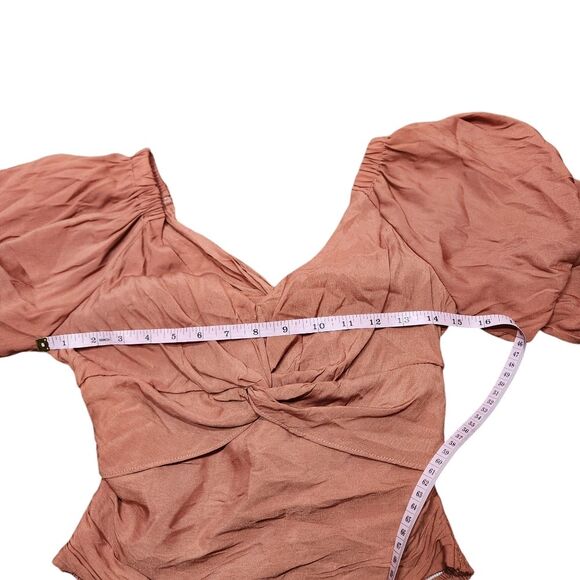 Vestique Top Burnt Orange V Neck Puffed Sleeve Pleated Tie Back Fairy Corset S - Picture 13 of 16